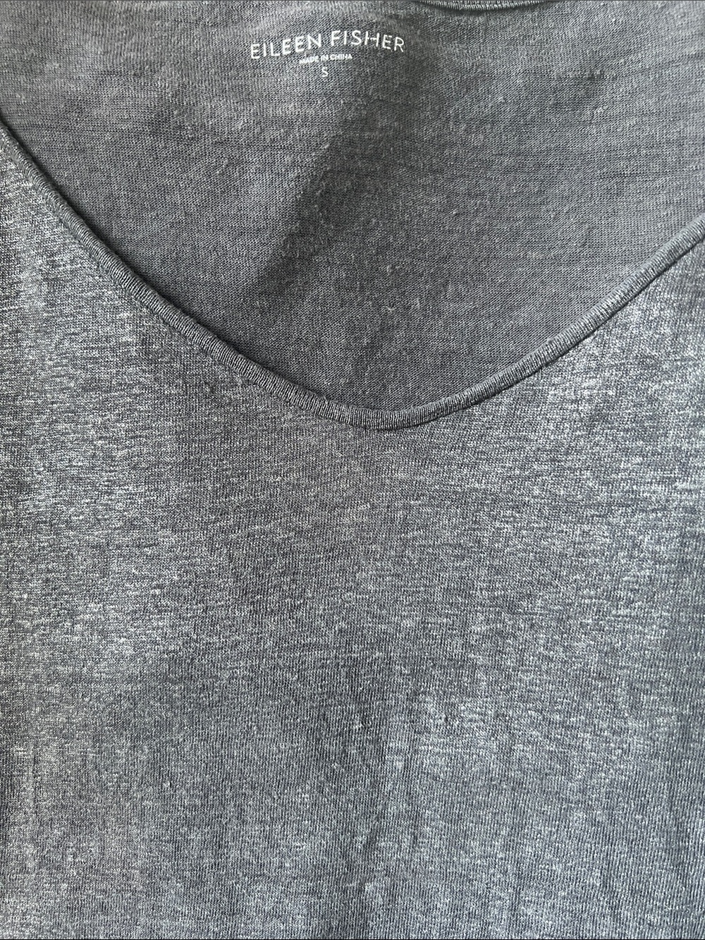 Eileen Fisher Metallic V-Neck Linen Short Sleeve Top - Grey